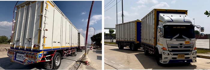 写真　タイ向け輸出貨物を乗せたトラック（ポイペト経済特区提供）